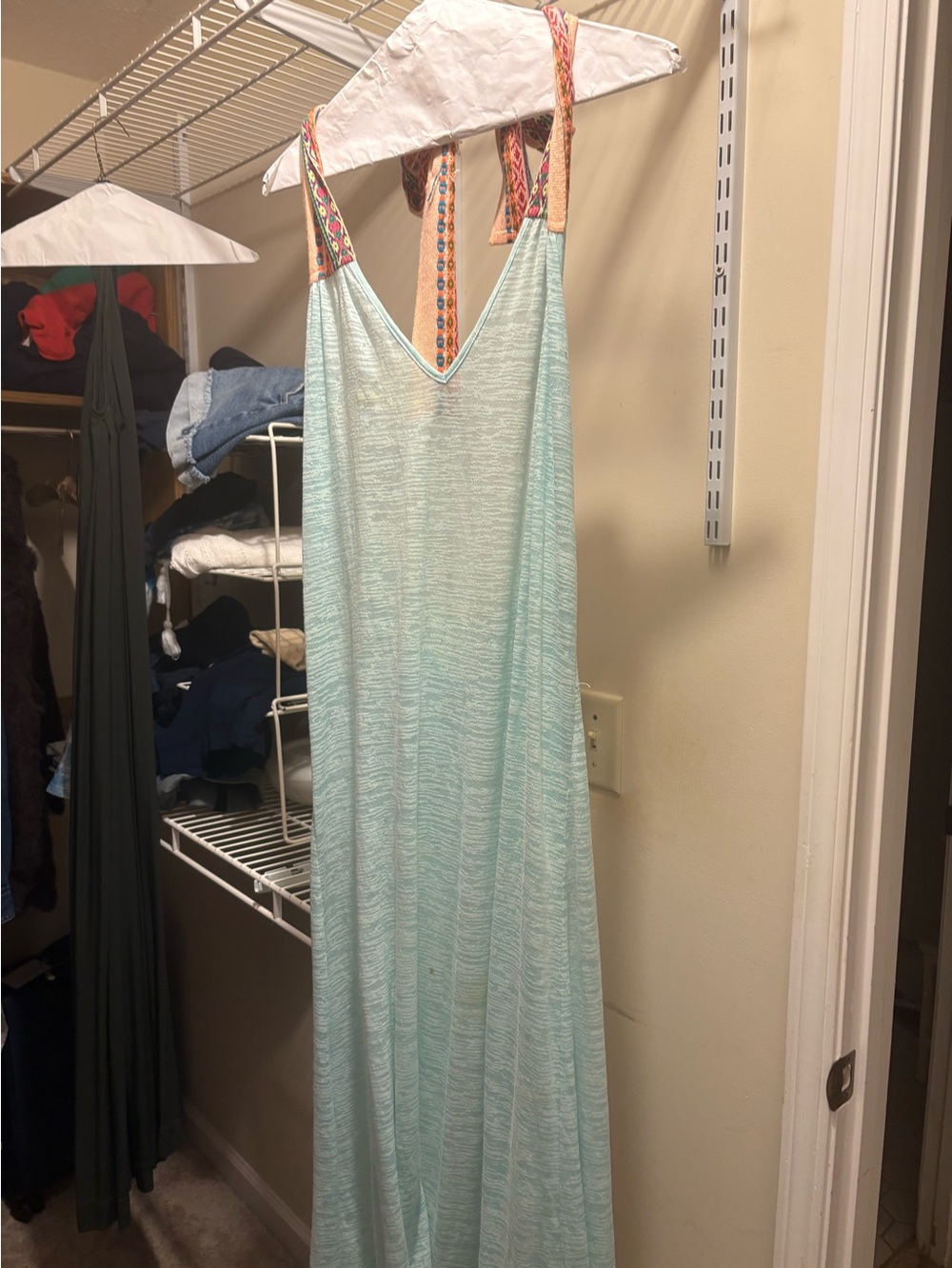 Pitusa Light Aqua Maxi Dress with Embroidered Straps